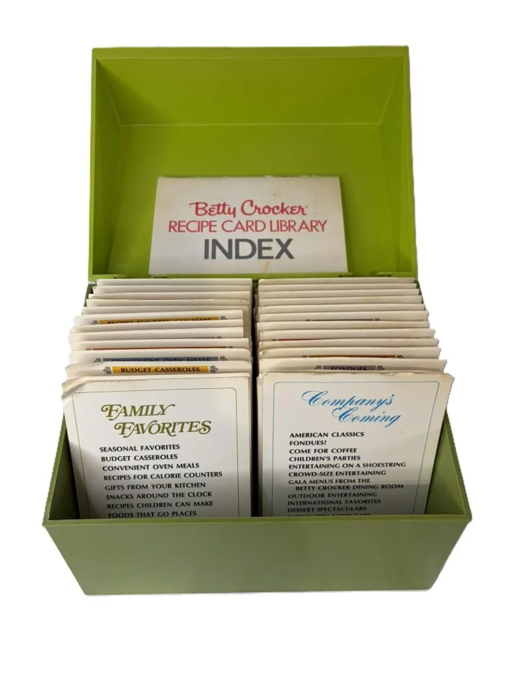 Vintage 1971 Betty Crocker Recipe Box & Card Library Set Green Retro Kitchen